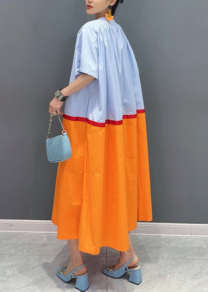 Unique Colorblock Oversized Patchwork Cotton Long Dress Summer