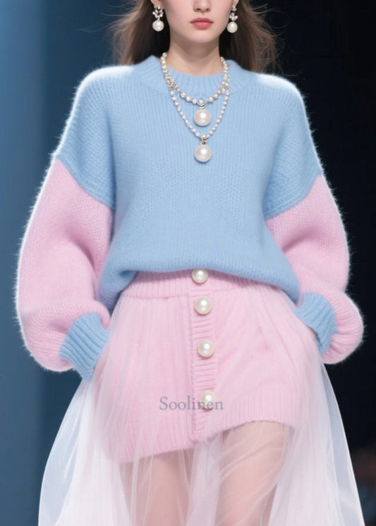 Unique Colorblock Oversized Patchwork Tulle Knitwear Dress Winter