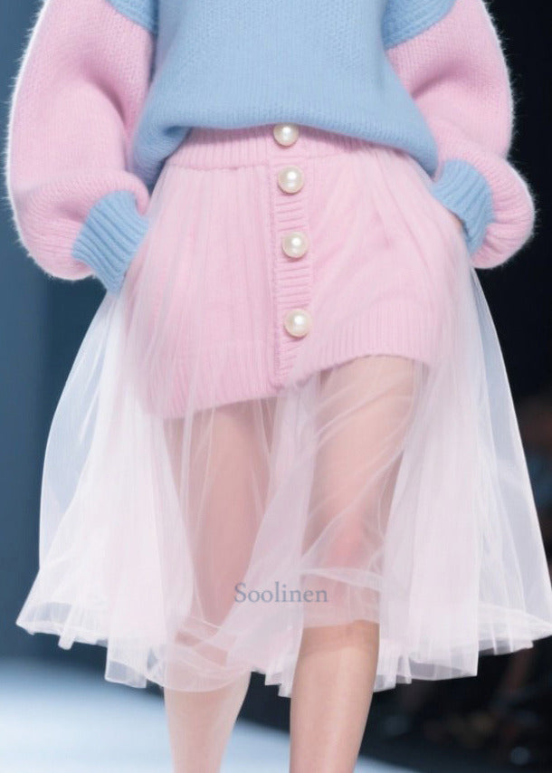 Unique Colorblock Oversized Patchwork Tulle Knitwear Dress Winter