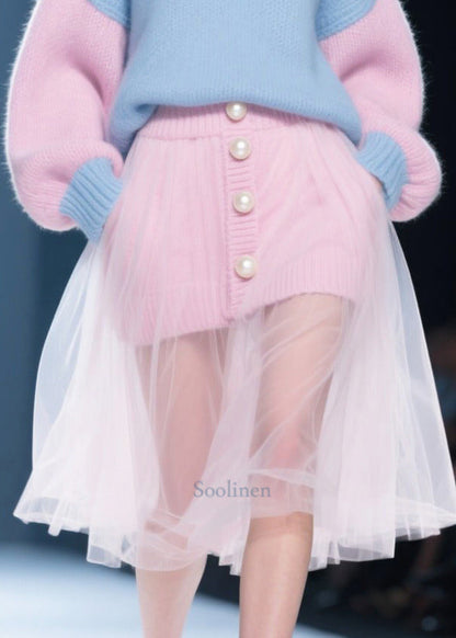 Unique Colorblock Oversized Patchwork Tulle Knitwear Dress Winter