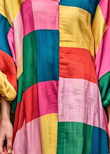 Load image into Gallery viewer, Unique Colorblock V Neck Patchwork Cotton Dress Lantern Sleeve