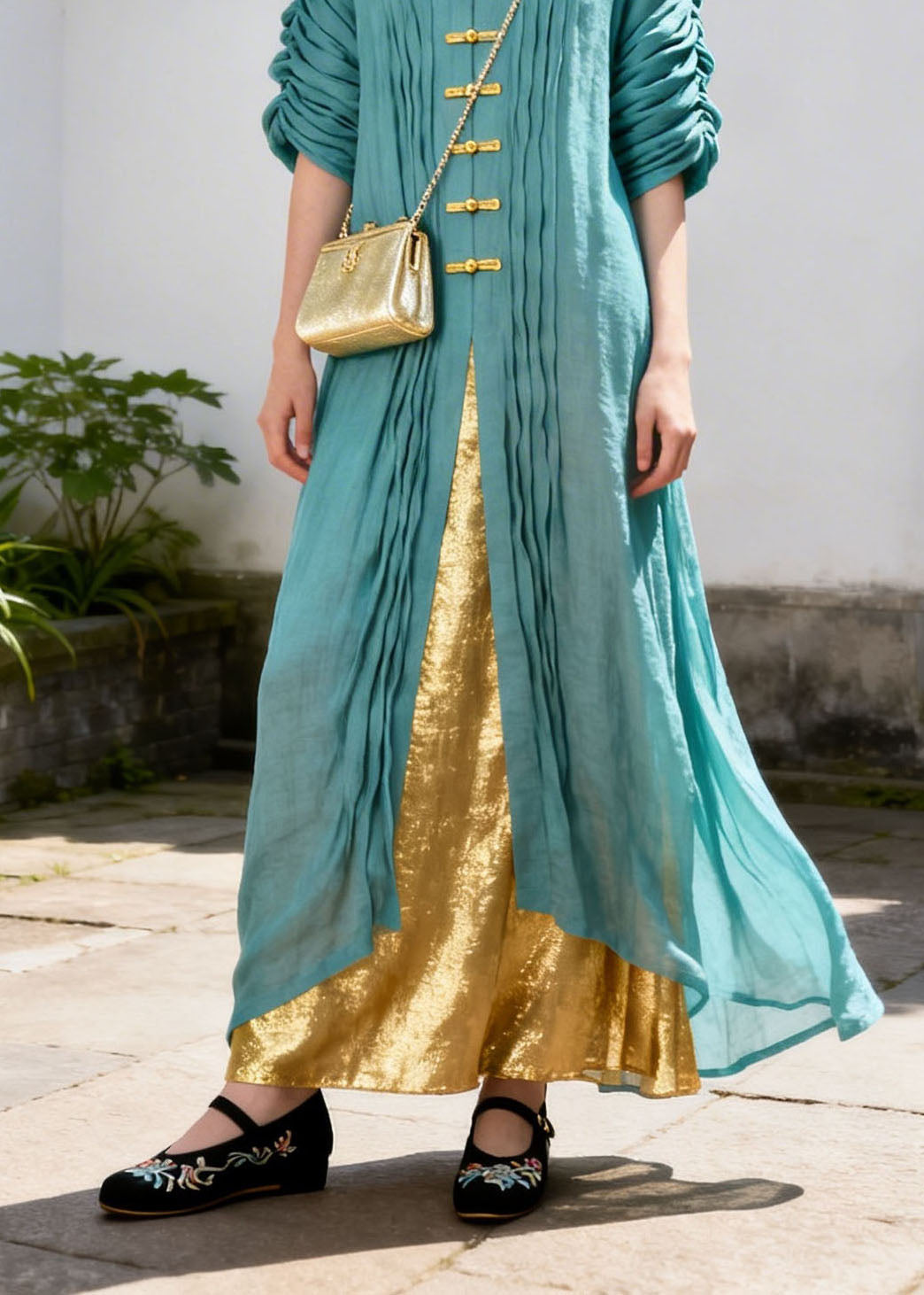 Unique Colorblock V Neck Patchwork False Two Pieces Cotton Dresses Summer