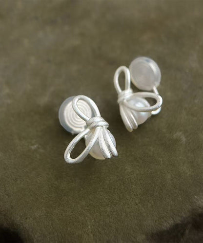 Unique Copper Overgild Bow Pearl Stud Earrings