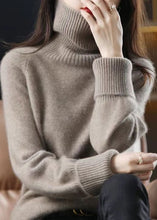 Load image into Gallery viewer, Unique Dark Camel High Neck Thick Cashmere Knit Sweater Tops Winter