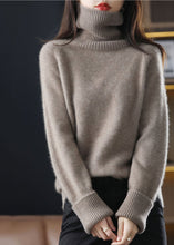 Load image into Gallery viewer, Unique Dark Camel High Neck Thick Cashmere Knit Sweater Tops Winter