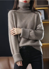 Load image into Gallery viewer, Unique Dark Camel High Neck Thick Cashmere Knit Sweater Tops Winter