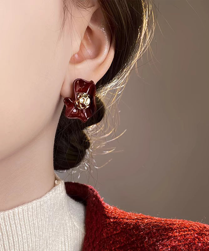 Unique Design Of Red Petal Stud Earrings
