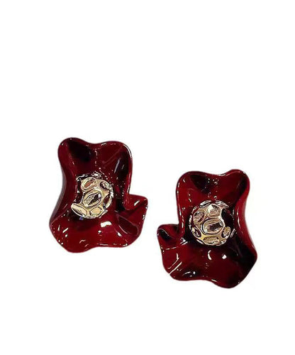 Unique Design Of Red Petal Stud Earrings