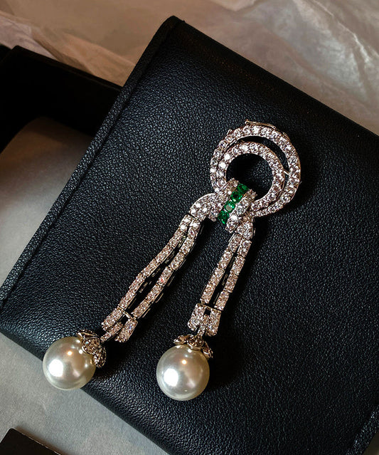 Unique Emerald Gem Stone Zircon Tassel Pearl Broochs