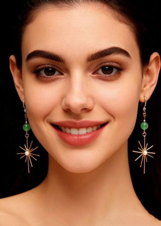 Unique Fireworks Shape Gilding Fine Jade Drop Earrings