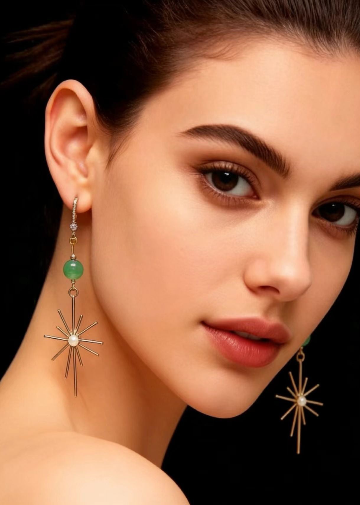 Unique Fireworks Shape Gilding Fine Jade Drop Earrings