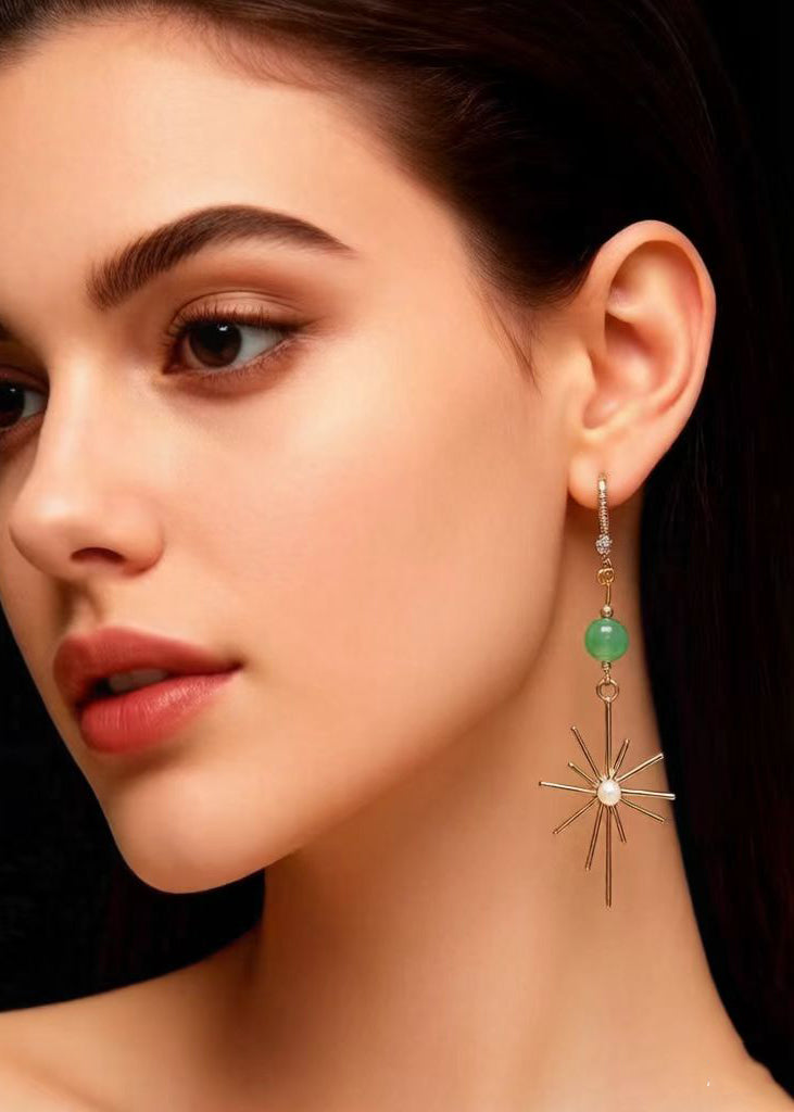 Unique Fireworks Shape Gilding Fine Jade Drop Earrings