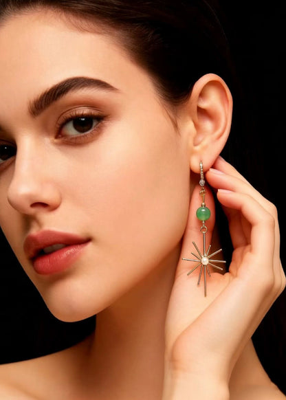 Unique Fireworks Shape Gilding Fine Jade Drop Earrings