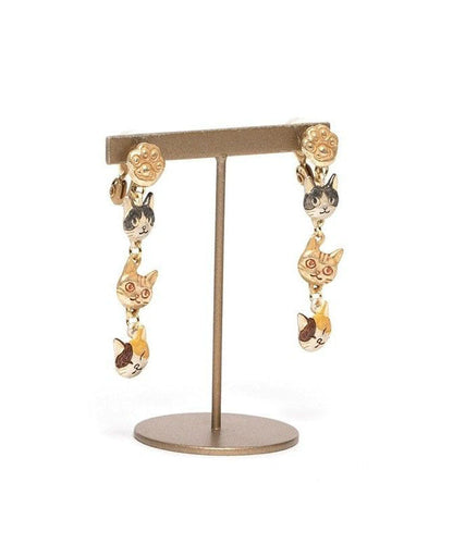 Unique Gold Alloy Resin Three Little Cats Drop Earrings
