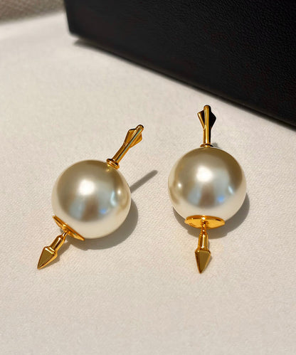 Unique Gold Copper Overgild Pearl Stud Earrings