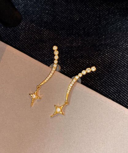 Unique Gold Copper Overgild Zircon Star Stud Earrings