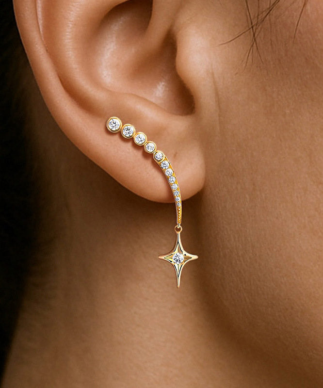 Unique Gold Copper Overgild Zircon Star Stud Earrings