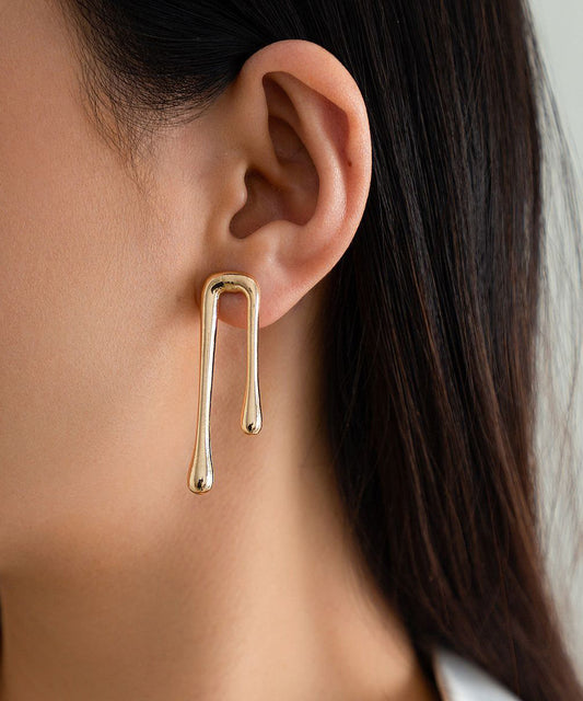 Unique Gold Metal Overgild Water Droplet Hoop Earrings
