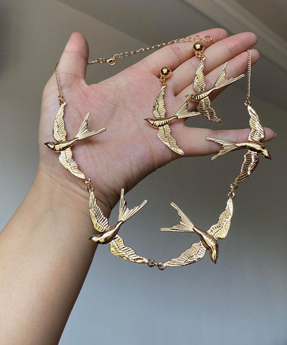 Unique Gold Overgild Little Swallow Necklace