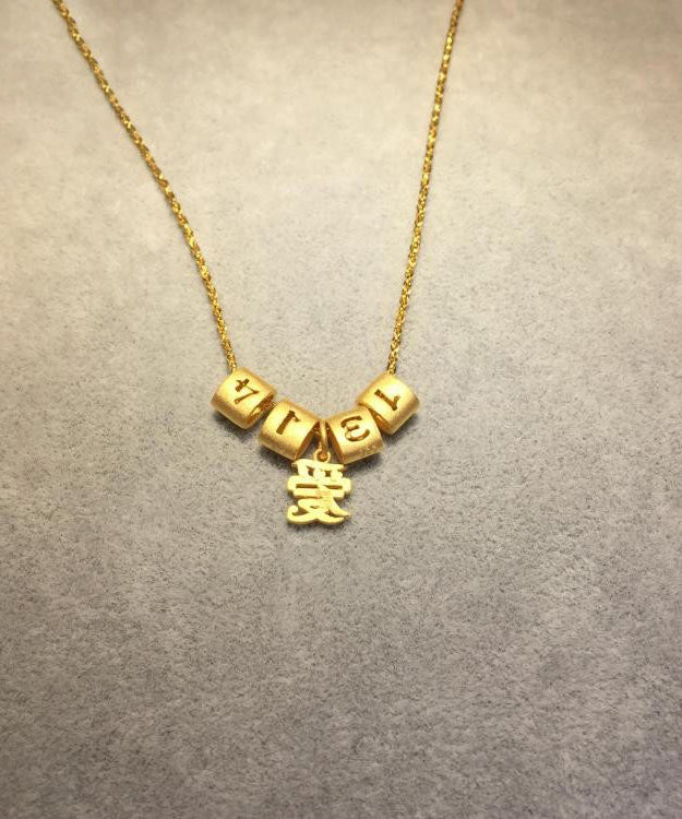 Unique Gold Sterling Silver Alloy One's Whole Life Love Digit Pendant Necklace