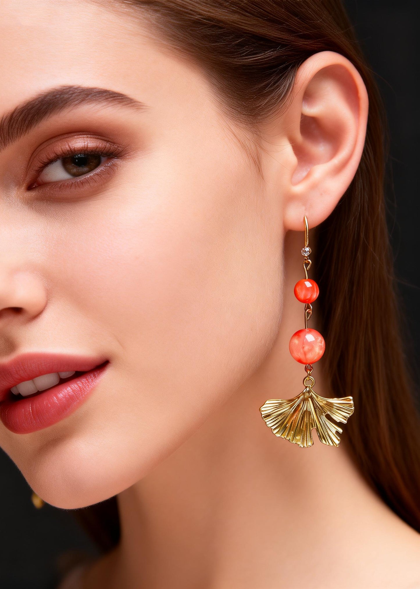Unique Golden Ginkgo Leaf Drop Earrings