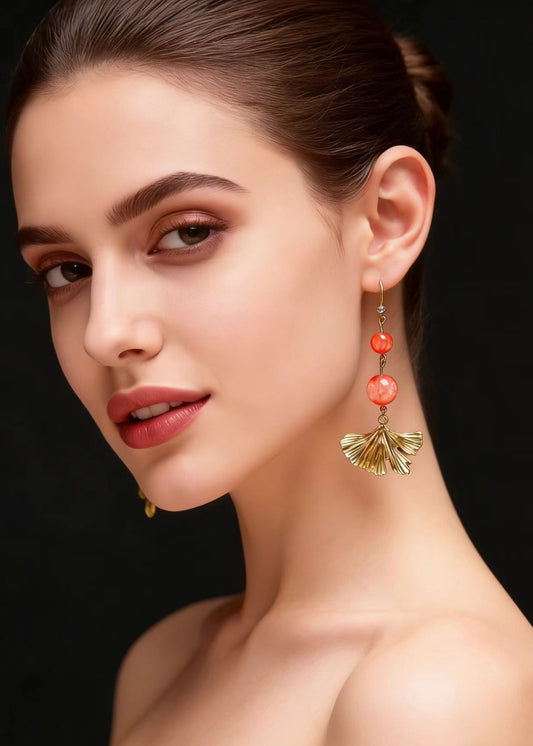 Unique Golden Ginkgo Leaf Drop Earrings