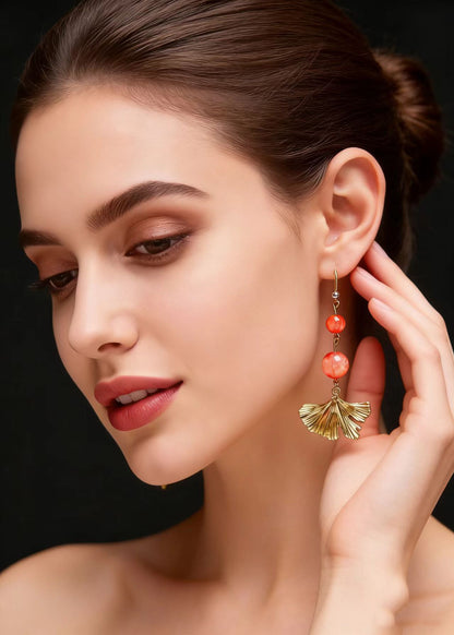 Unique Golden Ginkgo Leaf Drop Earrings