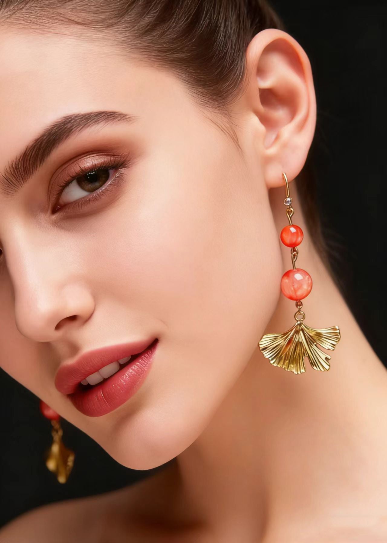Unique Golden Ginkgo Leaf Drop Earrings