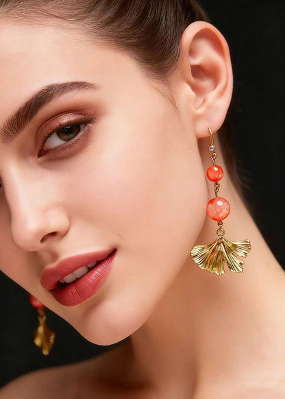 Unique Golden Ginkgo Leaf Drop Earrings