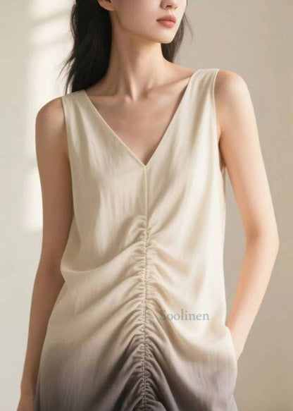 Unique Gradient Color Wrinkled Cotton Long Dress Summer