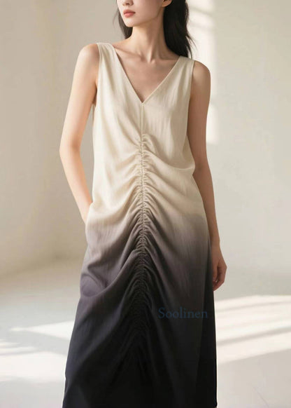 Unique Gradient Color Wrinkled Cotton Long Dress Summer