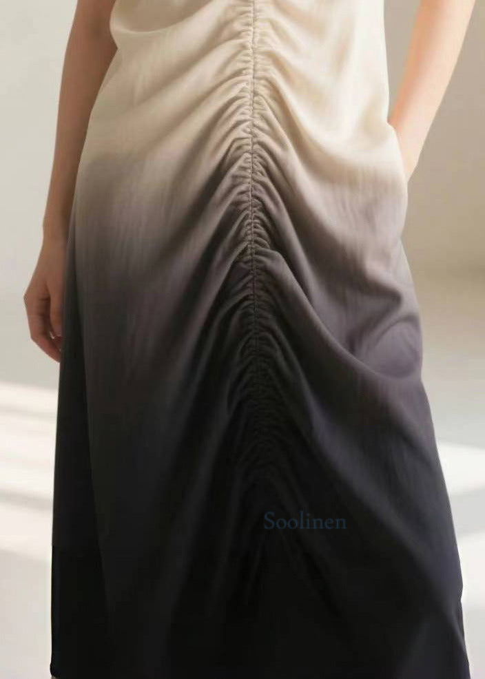 Unique Gradient Color Wrinkled Cotton Long Dress Summer