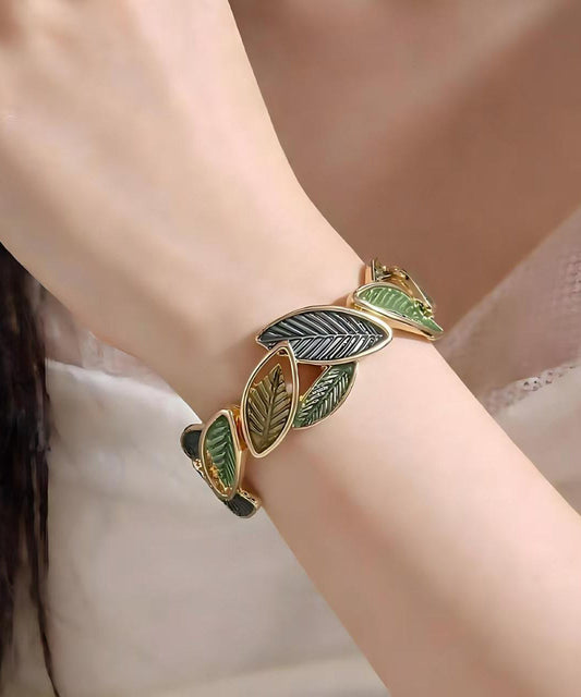 Unique Green Alloy Hollow Out Leaf Bangle