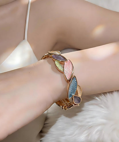 Unique Green Alloy Hollow Out Leaf Bangle