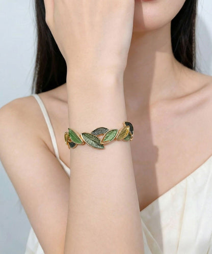Unique Green Alloy Hollow Out Leaf Bangle