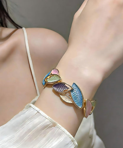 Unique Green Alloy Hollow Out Leaf Bangle