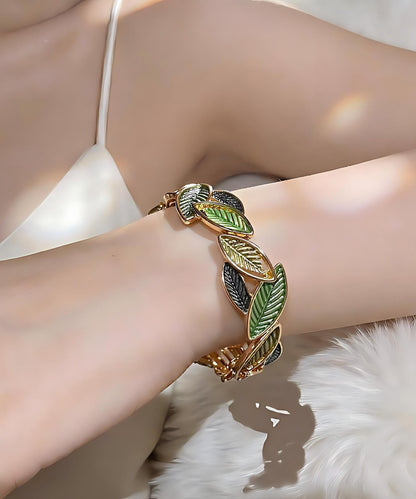 Unique Green Alloy Hollow Out Leaf Bangle