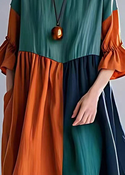 Unique Green Orange Oversized Patchwork Cotton Dresses Summer