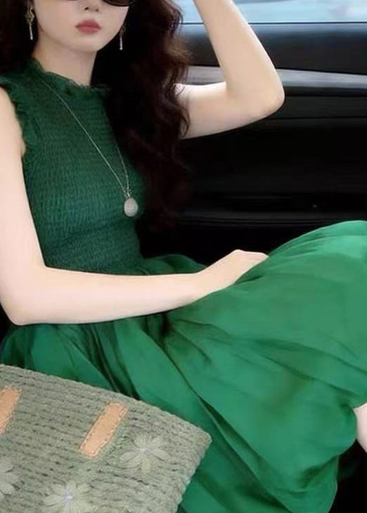 Unique Green Patchwork Elastic Waist Maxi Dresses Summer