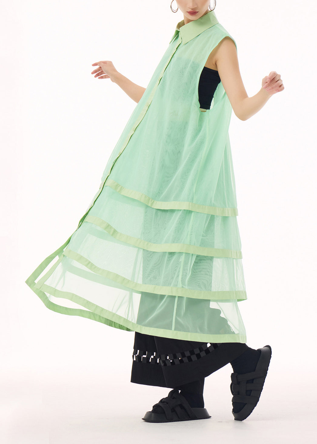 Unique Green Peter Pan Collar Tulle Patchwork Cotton Maxi Dresses Summer