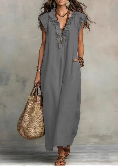 Unique Green Ruffled Patchwork Cotton Maxi Dress Summer