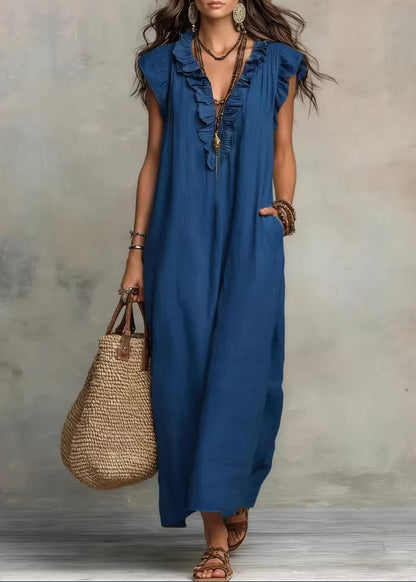 Unique Green Ruffled Patchwork Cotton Maxi Dress Summer