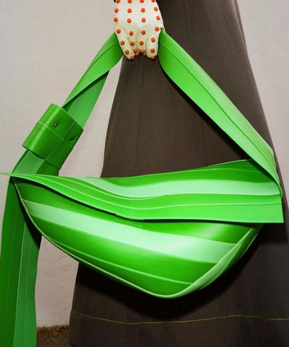 Unique Green Striped Asymmetrical Design Faux Leather Shoulder Handbag