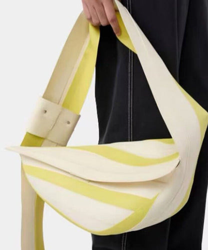 Unique Green Striped Asymmetrical Design Faux Leather Shoulder Handbag