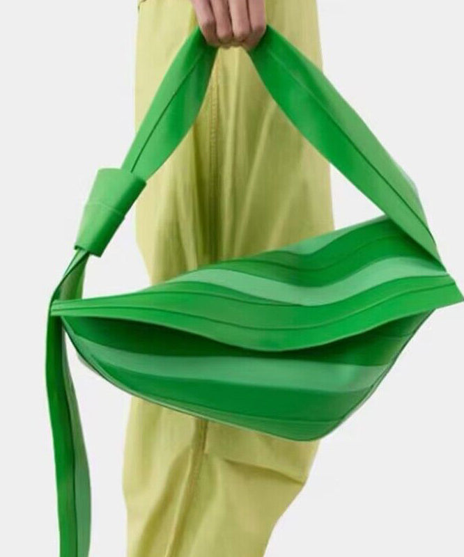 Unique Green Striped Asymmetrical Design Faux Leather Shoulder Handbag