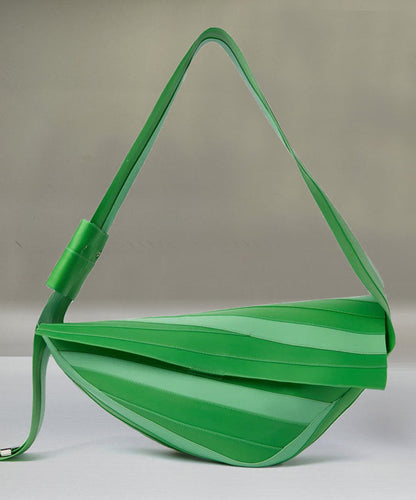 Unique Green Striped Asymmetrical Design Faux Leather Shoulder Handbag