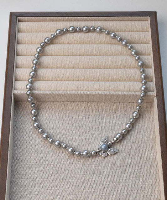 Unique Grey Alloy Zircon Butterfly Pendant Necklace