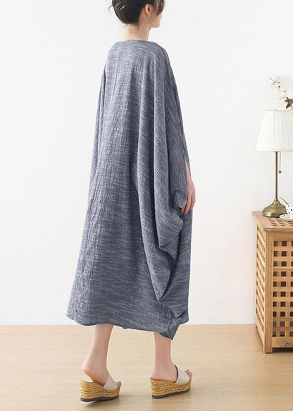 Unique Grey O-Neck Asymmetrical Design Party Summer Cotton Dress - SooLinen