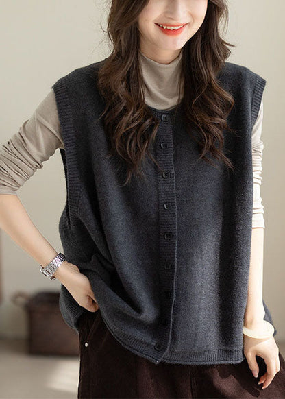 Unique Grey Oversized Button Knit Short Vests Winter
