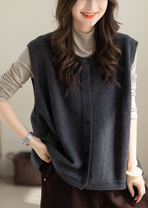 Unique Grey Oversized Button Knit Short Vests Winter